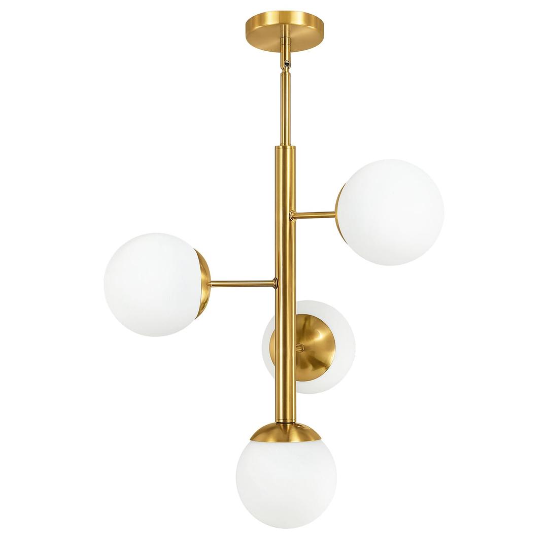 Modern Sputnik Chandelier Ceiling Light Fixture, 4-Light Semi Flush Mount Gold Chandelier with Globe Milky Frosted Glass Shade Adjustable Dining Room Sputnik Ceiling Light for Kitchen, Hallway