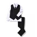 YuanLu 4 Piece Boys' Formal Suit Set with Black Vest Pants White Dress Shirt and Tie, Size 2T