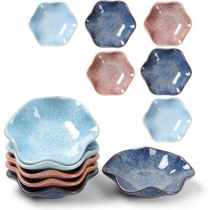 Dipping Bowls Set of 6, Ceramic Soy Sauce Dishes, 2 oz Dipping Sauce Cups, chrysanthemum Round Small Side Dish Dishes for Dipping Sushi Tomato Soy Sauce Dish