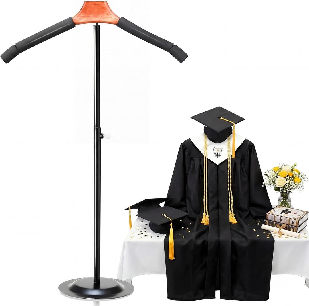 Bucherry Graduation Cap and Gown Display Stand Adjustable 16-27.6 Inch Graduation Gown Jersey Display Rack Shirt Mannequin Stand for Grad Clothing Dress Party Supplies