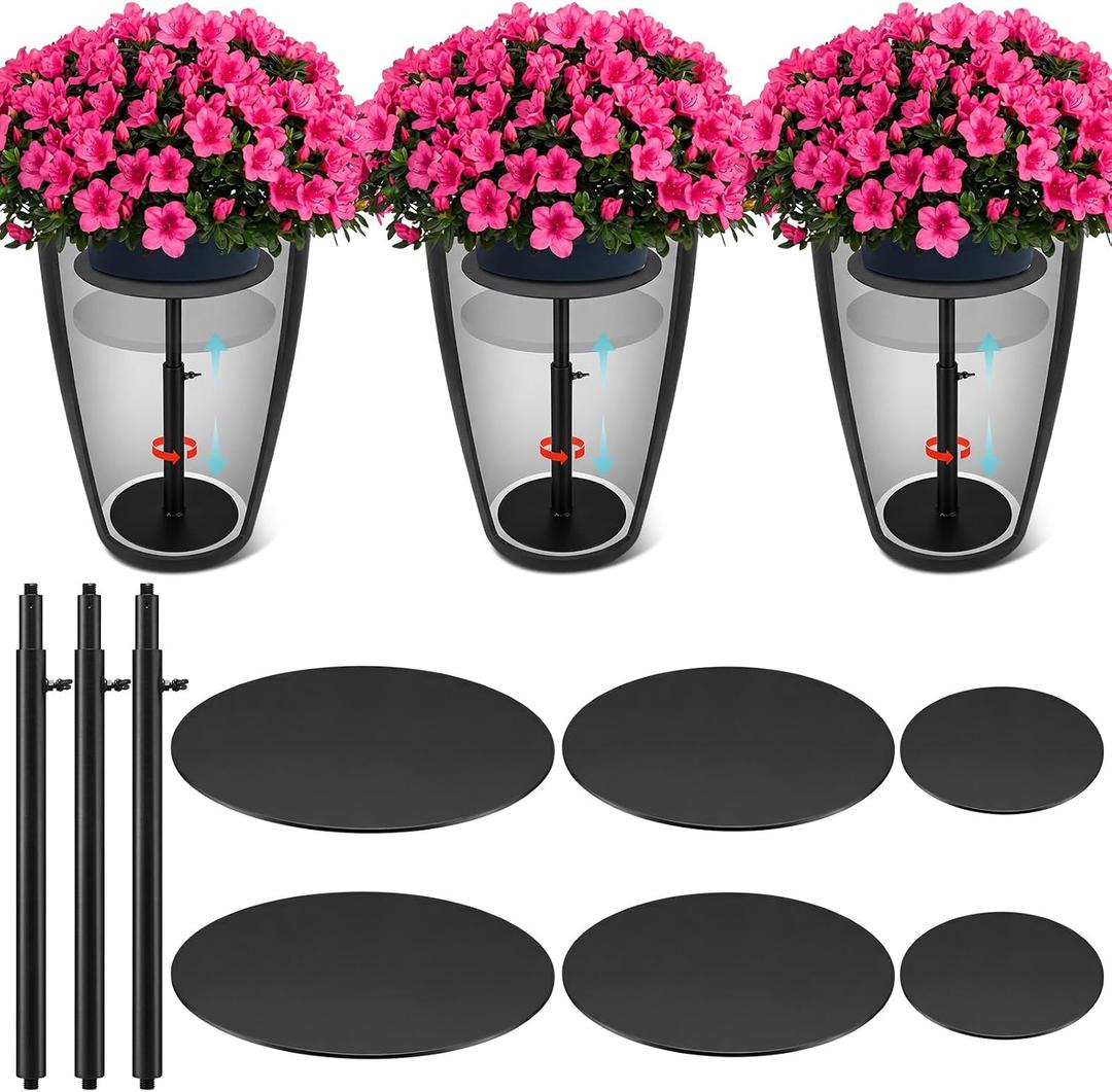 Novabright 3 Pack Adjustable Plant Riser for Inside Pot 21-34" Planter Inserts for Large Pots Metal Pot Fillers for Tall Square Round Taper Planters Container Indoor Outdoor (6''8" 10" Base or Top)
