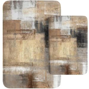 Britimes Modern Abstract Art Bathroom Rug Mat Set of 2, Brown and Gray Washable Cover Floor Rug Carpets Floor Bath Mat Bathroom Decorations 16x24 and 20x32 Inches
