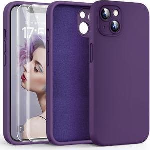 HATOSHI for iPhone 13 Case, Liquid Silicone Upgraded [Camera Protection] with [2 Screen Protectors], Soft Anti-Scratch Microfiber Lining Shockproof Phone Case for iPhone 13 6.1 inch, Midnight Purple