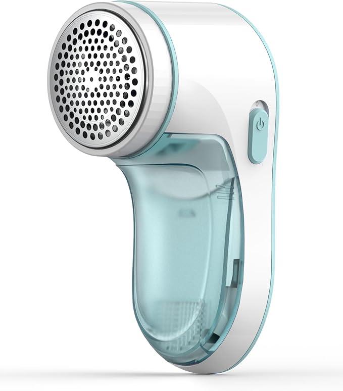 Fabric Shaver, Lint Remover for Clothes, Effectively and Quickly Remove Pills, Sweater Shaver with Stainless Steel 3-Leaf Blades and Safety Lock Protection.(Blue & White)