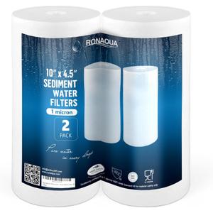 Ronaqua 10" x 4.5" Big Sediment Replacement Water Filter Cartridge, 1 Micron, NSF Certified, for Whole House, Compatible with RFC-BBSA, W15-PR, WFHD13001B, GXWH35F, HF45-10BLBK10PR and AP817, 2 Pack