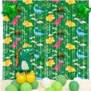Dinosaur Themed Birthday Party Decorations 2 Pack Tinsel Foil Fringe Curtain Children Baby Shower Parties Supplies Green Photo Booth Prop Backdrop Streamer for Kids 3.3x6.6FT