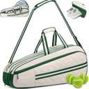 Sucipi Tennis Bag for Women & Men, 3-6 Rackets Tennis Racket Bag with Shoe Compartment & Insulated Pocket, Water-Resistant Gym Bag, Perfect Tennis Accessories for Court Training & Daily Use (Grass Green - Beige)