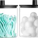 TIPGO Glass Qtip Holder Dispenser - 24 oz Clear Canister Jar, Bathroom Vanity Storage Organizer for Cotton Swabs, Pads, Floss Picks, Small Containers for Makeup Storage (Black)