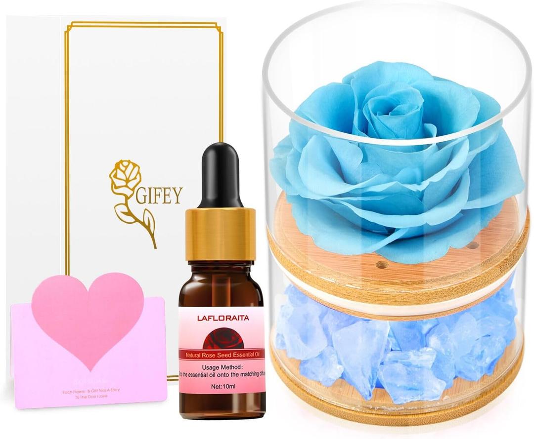 Christmas/Thanksgiving Rose for Women,Home Scent Roses Real Fragrance Last,Eternal Flowers Rose Gifts for Women/Her/Mom/Wife Girlfriend,Perfect Decoration for Bedroom and Office. (Pale Blue)
