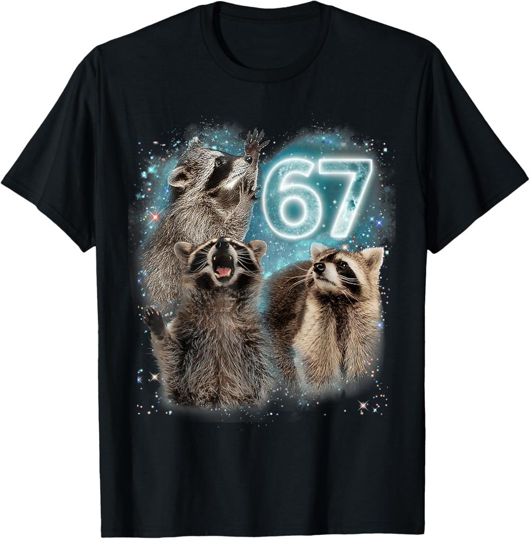 67 Meme Racoon Howling at The Moon 67 T-Shirt 6 7 Halloween T-Shirt
