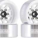 INJORA 1.0 Beadlock Wheel Stamped Steel Beadlock Deep Dish 1.0" Wheels for Axial SCX24 Gladiator Deadbolt Bronco C10 JLU Upgrade Parts(White)