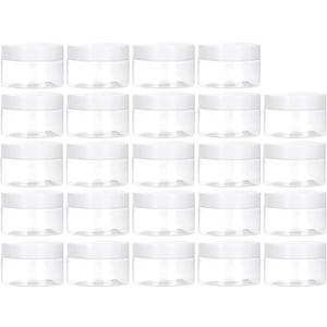TUZAZO 20 Pack 1 OZ Plastic Jars Round Clear Cosmetic Container Jars with Lids, Low Profile for Lotion, Cream, Ointments, Makeup, Eye Shadow, Rhinestone, Samples, Pot, Travel Storage