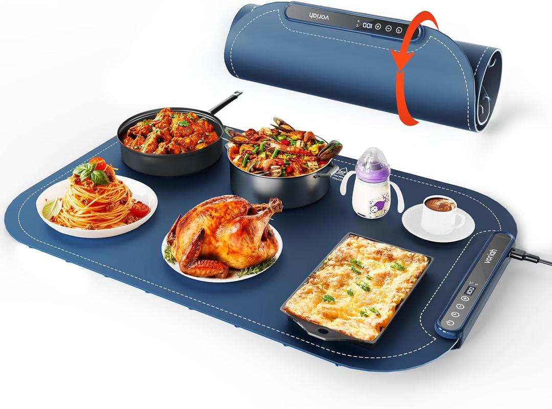 Food Warming Mat, Voriah Electric Warming Tray, Warming Mat for Food, Heating Mat for Food with 8 Adjustable Temperature 8 Hours Timing, Versatile Food Warmers for Parties Buffets,Chafing Dishes (Dark Blue)