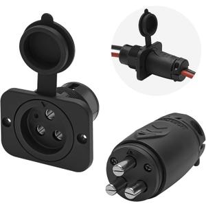 70A Trolling Motor Plug & Receptacle for 2 or 3 Wire 12-48V Systems Compatible with Minn Kota Marine Boat, Watertight Heavy Duty Electrical Power Connector Black
