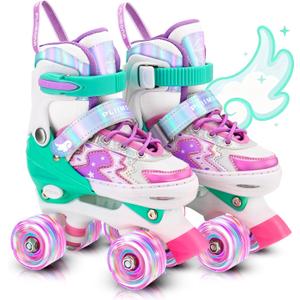 Star Wing Roller Skates for Toddlers & Kids - 4 Size Adjustable Light Up Patines para Nias, Battery-Free All Illuminating Wheels, Ideal Gift for Girls and Boys Ages 3-12 (Green)