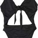 ToBeInStyle Women's Cut Out Cheeky Coverage One Piece, L, Black (High Cut Front Tie)