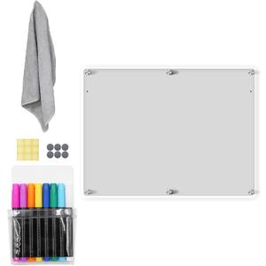 Acrylic Magnetic Dry Erase Board for Fridge 16"x12" Magnetic Whiteboard for Refrigerator Clear Acrylic Board Magnet White Board for Fridge Wall 8 Markers
