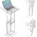 IRONWALLS Clear Podium Stand Adjustable Height, 33.5"-45.3" Acrylic Lectern Podium Stand for Church, Weddings, Classroom, Speech, Presentation, Portable Pulpit Podium with Storage Shelf (Podium Only
