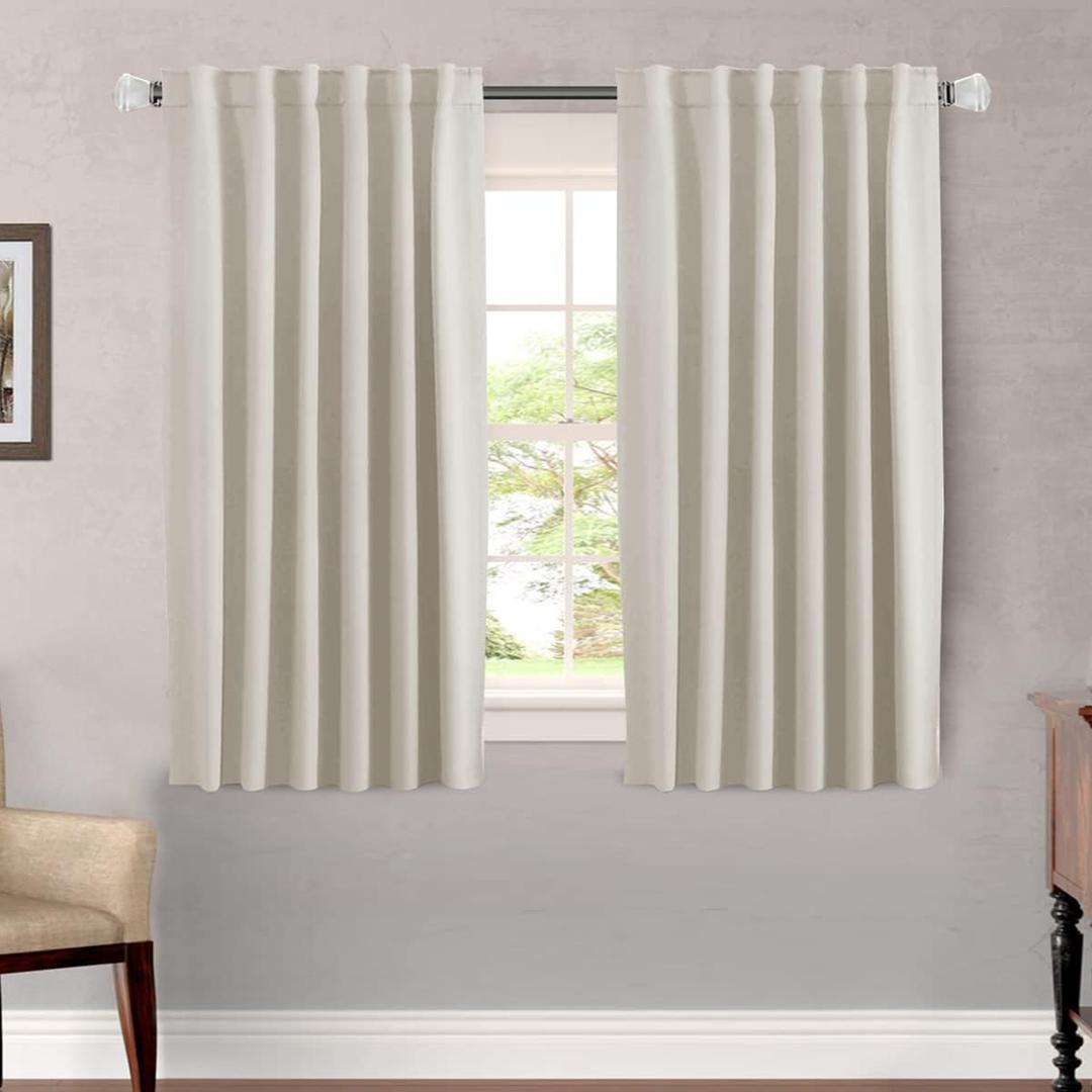 H.VERSAILTEX Light Reducing Curtains Thermal Insulated Window Treatment Panels Room Darkening Privacy Assured Drapes for Living Room Back Tab/Rod Pocket Bedroom Drapes 2 Panels, Ivory - 52 x 54 Inch