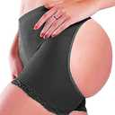 Women Butt Lifter Body Shaper Tummy Control Panties Enhancer Underwear Girdle Booty Lace Shapewear Boy Shorts Seamless (Medium, Black)