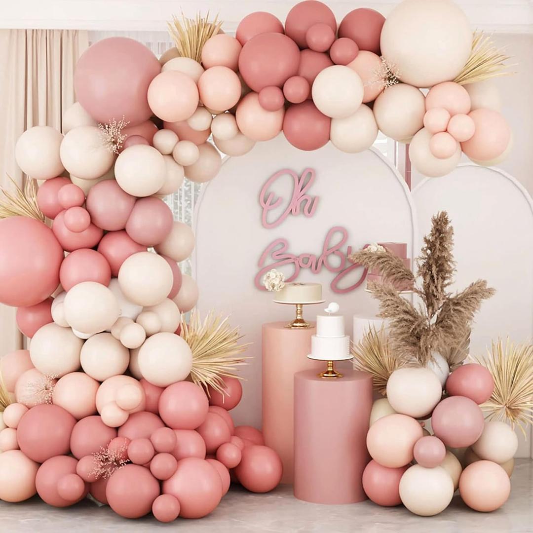 Retro Blush Pink Balloon Arch Kit-Dusty Pink Cream Peach White Sand Balloon Garland,Boho Pastel Pink Balloons Party Decorations for Girl's Baby Shower,Kid's Birthday Party,Wedding Bridal, 109 PCS