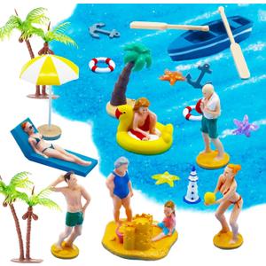 Warmtree 22PCS Beach Mini House Decoration Ocean Diorama Kit for DIY Beach Pool Cake Decorations Miniature Garden Summer Beach Swimming Party Favor Supplies