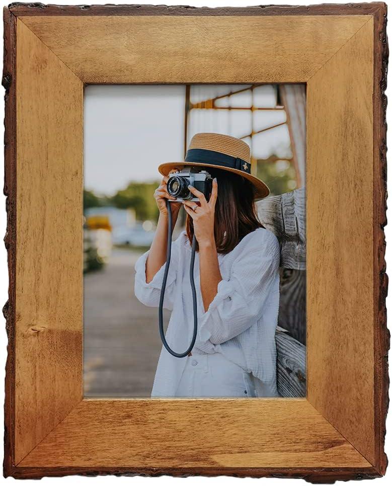 Eosglac 5x7 Live Edge Picture Frame, Rustic Wood Photo Frames Farmhouse Decor for Tabletop or Wall Display, Natural Brown