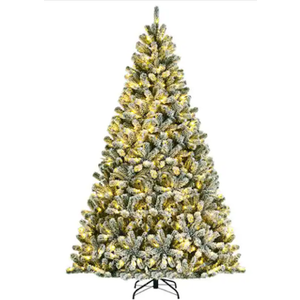 8 ft. Pre-lit Snow Flocked Hinged Artificial Christmas Tree with 1502 Tips and Metal Stand