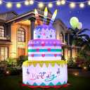 DomKom [New] 6FT Inflatables Birthday Cake Outdoor Decorations with Candles,Build-in LED Magic Lights, for Happy Birthday Party Outdoor,Indoor,Garden Yard Lawn Decor