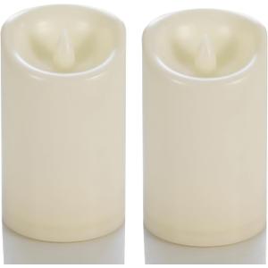 CANDLE CHOICE Waterproof Outdoor Battery Operated Flameless Candles with Timer Flickering Plastic Resin Electric LED Pillar Lights for Lantern Patio Garden Wedding Party Decorations 3x5 Inches 2 Pack (Cream White)
