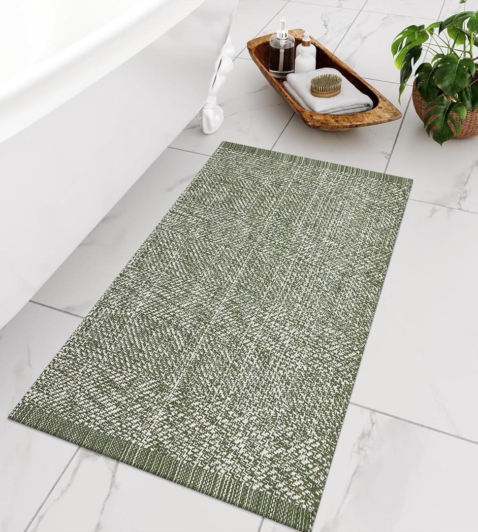 LEEVAN Small Bathroom Rug 2' x 3', Washable Green Entryway Rug, Low Profile Reversible Front Door Mat, Farmhouse Kitchen Mat Modern Carpet for Bedroom/Porch/Back Door Decor