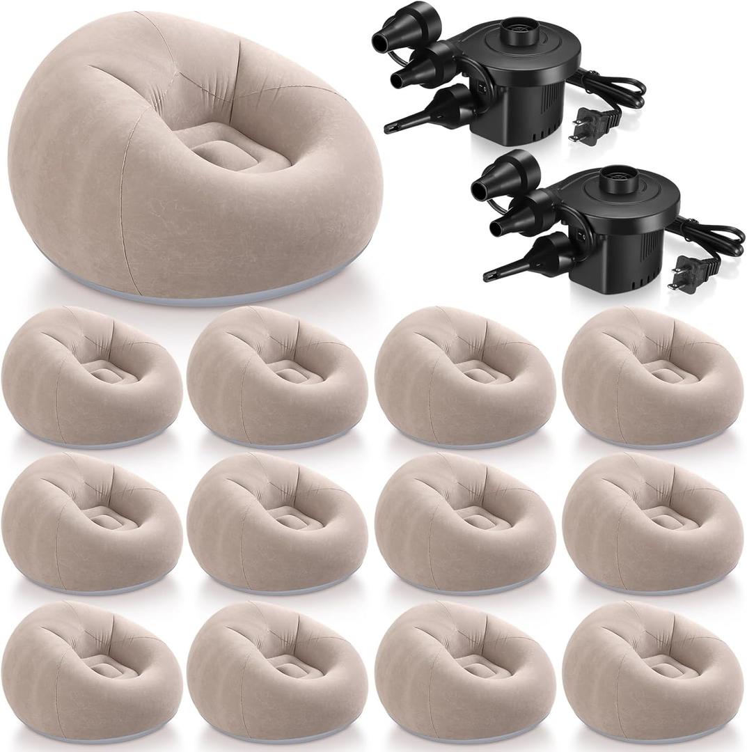 Realspring 12 Pcs Bean Bag Chairs for Adults Inflatable Chairs with Electric Air Pump,Blow up Couch Folding Portable Inflatable Couch Lazy Sofa for Reading Living Room Camping (Coffee)