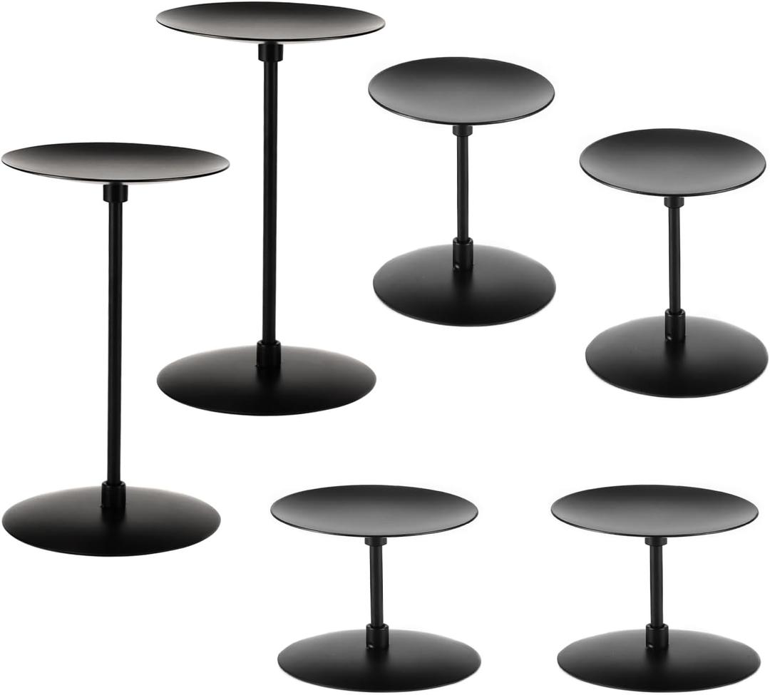 QWORK Elegant Black 3 Pillar Candle Holders Stand, Sturdy Metal Wrought Iron Centerpieces with Matte Finish, 2 Set