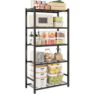 Storage Shelves, 5-Tier Metal Shelving Unit with 120 lbs Per Shelf, Leveling Feet, Storage Rack for Garage, Kitchen, Pantry, Closet, 24" x 11.8" x 61.1", Black