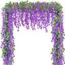 Sggvecsy 6Pcs Wisteria Garland Artificial Flowers Garland Fake Hanging Wisteria Vines Rattan Silk Hanging Flower Vines for Home Garden Outdoor Wedding Arch Party Ceremony Total 35.4Ft (Purple), 6.2FT