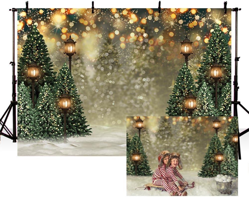 MEHOFOND 7x5ft Winter Christmas Tree Snowflake Green Newborn Photography Background Snow Scene Glitter Bokeh Child Portrait Backdrops Xmas Birthday Baby Shower Party Photo Banner Props