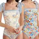 No Brand Reversible Floral One Piece Swimsuit Women Bathing Suit Vintage Cute with Adjustable Straps Swimwear S, 1 Pc
