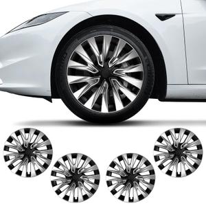 for Tesla Model 3 Highland 2024-2026 18 Inch Wheel Cover 18" Hubcaps Set of 4 Silver Black ABS Plastic Rims Caps 4Pcs for Tesla Rim Cover R18 Hub Caps Model 3 Accessories (Turbine Style, 18 Inch) 