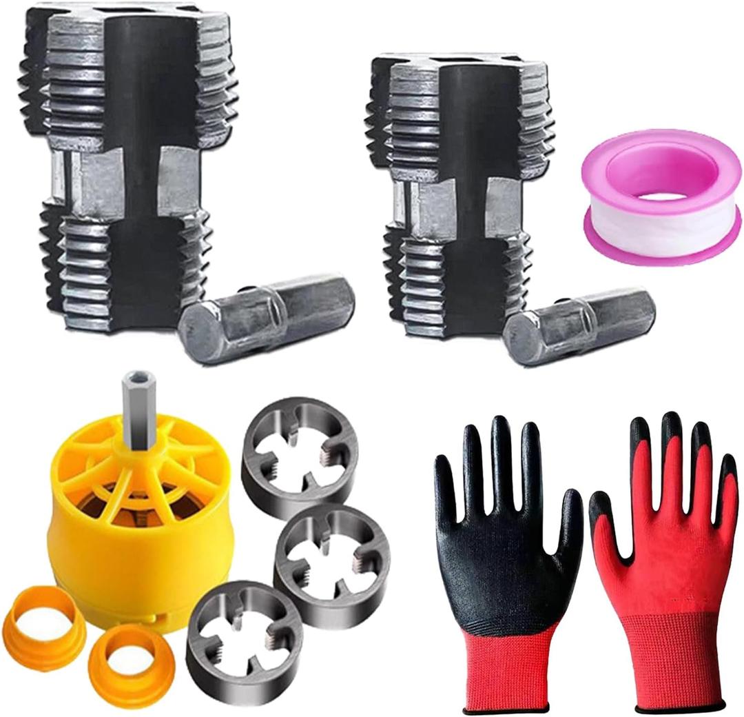Electric Drill Compatible Pvc Pipe Threader Kit,Pvc Pipe Threader,4/6 Points,6 Points/1 Inch,Comes with 1 Pair of Black Red Gloves,Suitable for Electric Drill (Inside + Outside)