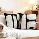 2 Pcs Black White Throw Pillow Covers Boho Chunky Tufted Pillow Cover 18 x 18 Inches Modern Woven Decorative Pillows Cases Abstract Pillows Sham for Living Room Bed Sofa Couch