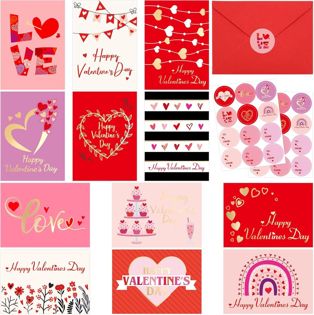Fancy Land 36 Pack Small Valentines Cards with Envelopes 2.5 X 3.5 Mini Foil Valentine’s Day Cards Blank Inside