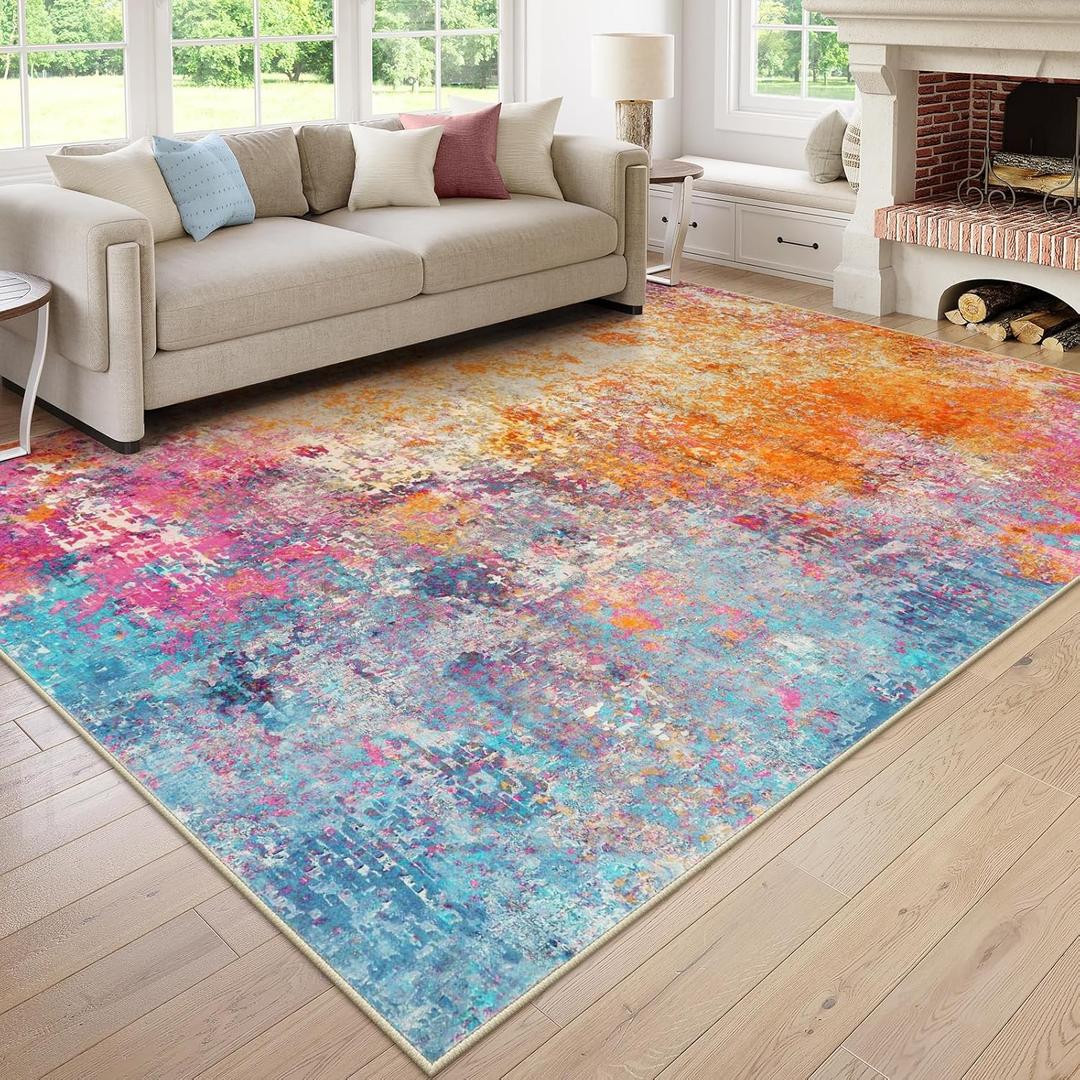 Lahome Modern Abstract Area Rugs 9x12 Living Room Rug Non Slip, Washable Colorful 9x12 Area Rug for Bedroom Girls Nursery, Soft Large Accent Carpet for Dining Room Table Office Home Decor (Galaxy)