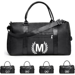 Gym Bag for Women & Men, Travel Duffle Bag with Wet Pocket & Shoes Compartment, Personalized Present for Men& women Teenager Girls Initial Birthday Gifts for Mom Dad Friends (Jet Black)