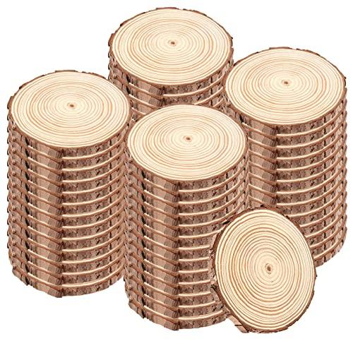 TAICHEUT 100PCS 3.5-4 Inch Natural Wood Slices, Unfinished Wood Slices 0.4 Inch Thick Wood Rounds Wood Coaster for Crafts, Painting, Ornaments