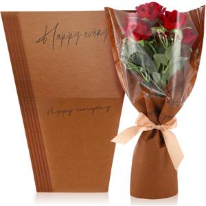 Harloon 100 Pcs Flower Wrapping Bags 11 x 5.1 x 17.3in Kraft Paper Flower Sleeves for Bouquet Clear Flower Wrapping Paper Multiple Flower Packaging Bag for Mother's Day Anniversary Wedding (Coffee)