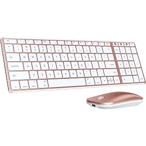 Wireless Keyboard and Mouse, Rechargeable Ultra Slim, White Gold
Quiet Full-Size Keyboard and Mouse Combo Set, for Laptop, PC, Notebook, Desktop, 2.4GHz Stable Connection, Ideal for Office
