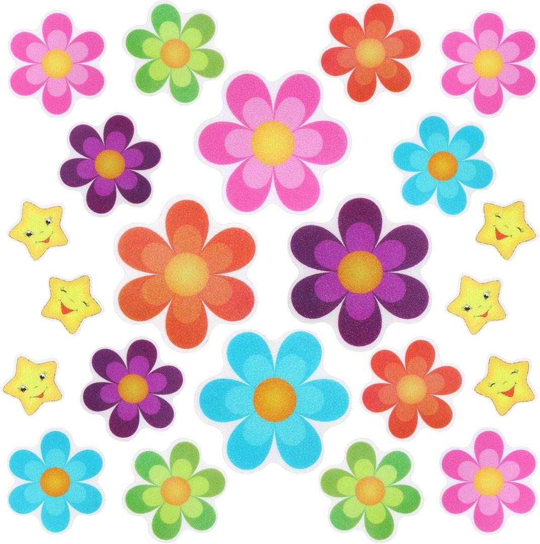 26 Pieces Flower Non Slip Stickers for Bathtub Daisy Non Slip Shower Sticker Adhesive Star Flower Cute Bathtub Decals with Bright Colors, Bath Tread for Bathroom and Other Slippery Surfaces (Colorfull)