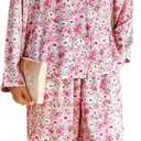 YiNi LuLu Womens Silk Satin Pajamas Set Button Down 2 Piece Pjs Long Sleeve Oversized Sleepwear with Pockets, Size: XX-Large