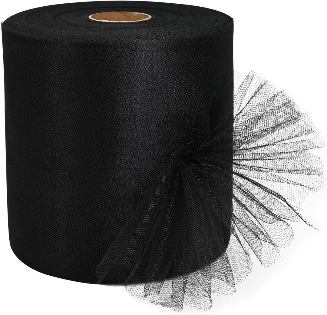 Black Tulle Fabric Roll - 6 Inch x 200 Yards Tulle Mesh for Gift Wrapping DIY Crafts Party Decorations and Making Ponchos and More