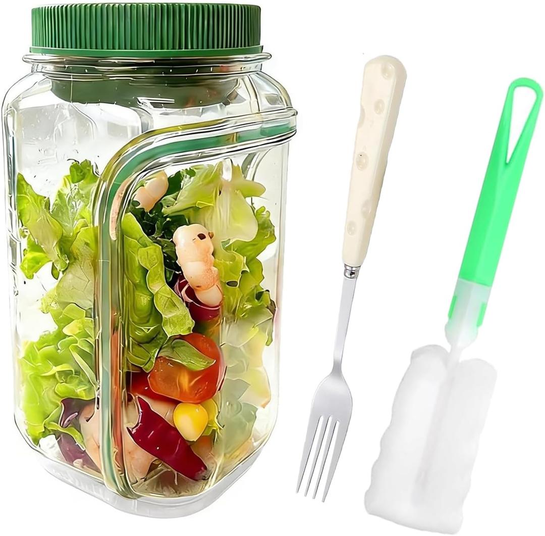 Salad Pod Jar, Portable Salad Container with Dressing Compartment and cleaning brush, The Original Salad Pod, Suitable for Home, Outdoor, Travel and Party (Green,1000ml)